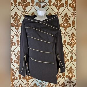 PANZAI Women's Black Asymmetrical Suit Blazer/Jacket W/Clear Crystal Rhinestones